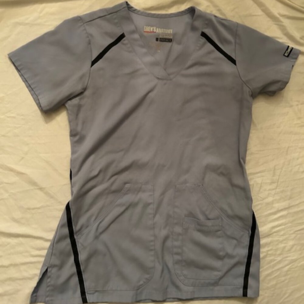 size extra small womens scrub work wear shirt gray top greys anatomy